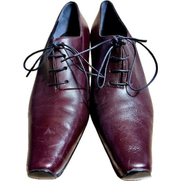 Vintage YSL Rive Gauche Burgundy Leather Oxford Heels Size EU/IT 39 / US 8.5 - Picture 7 of 7